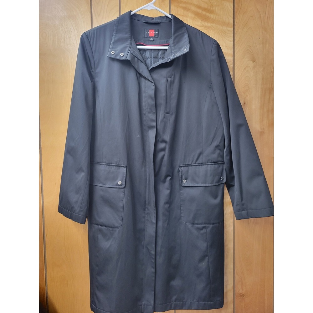 Gallery Womens Black Button‎ Up Trench Raincoat Coat Size L Removable Layer